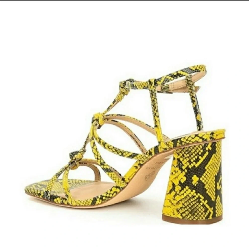 Antonio Melani Bayslie Yellow Black Snake Print Block Sandal Heels Women 7.5 EUC